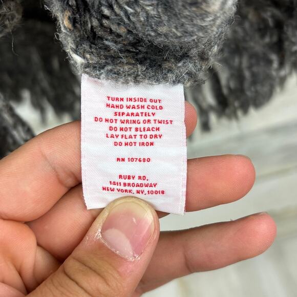 Ruby Rd womens small button up crop gray black boho fringe sweater - Picture 6 of 6